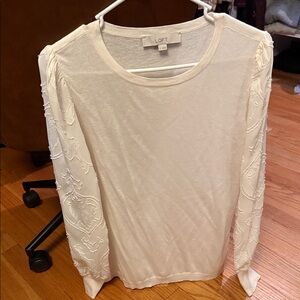 LOFT Women's Ivory Blouse with Textured Sleeves size medium
